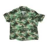 Vintage 90s rayon green brown hibiscus pattern Hawaiian shirt size XL by C&A